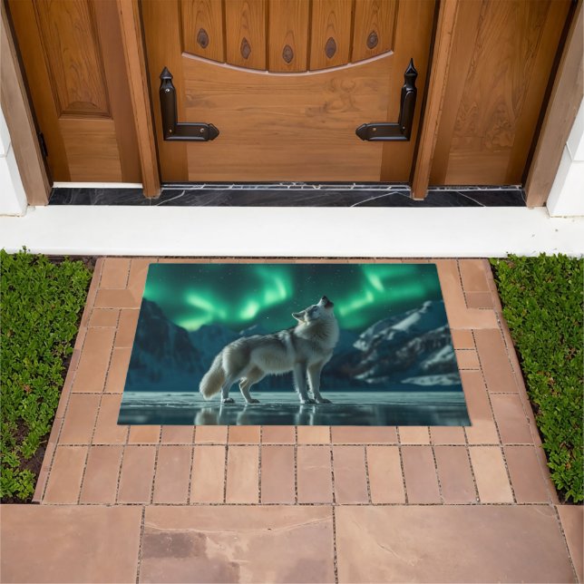 Paillasson Wolf Howling Under the Northern Lights (De plein air)