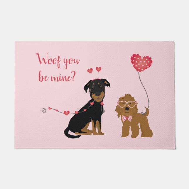 Paillasson Woof You Be Mine Valentine Dogs (Devant)