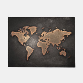 Paillasson World map leather geographical brown