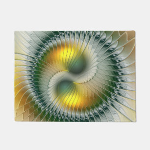 Paillasson Yin Yang Vert Jaune Abstrait coloré Fractal