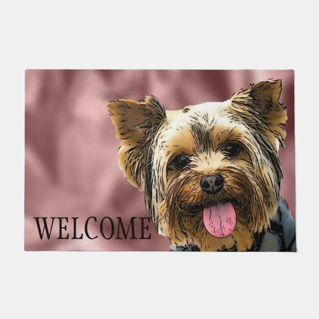 Paillasson Yorkie Bienvenue mignon chien animal de compagnie  (Devant)
