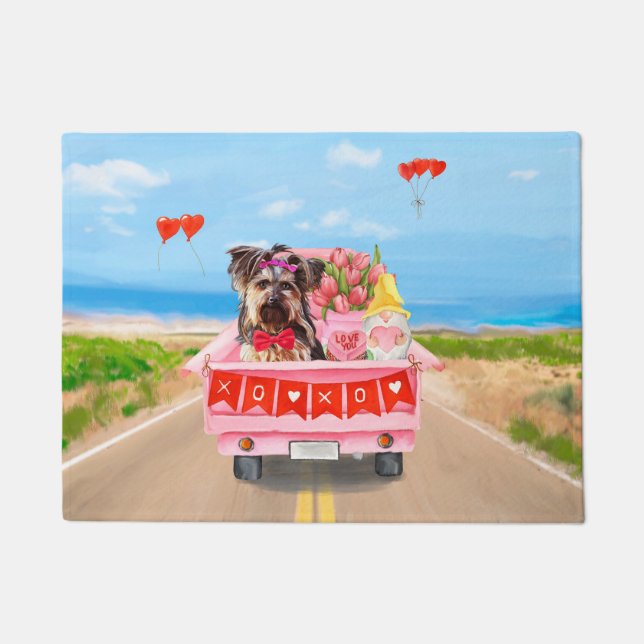 Paillasson Yorkshire Terrier Chien Valentine's Day Coeurs Cam (Devant)