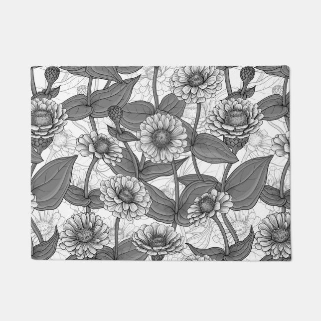 Paillasson Zinnias, monochrome sur blanc (Devant)