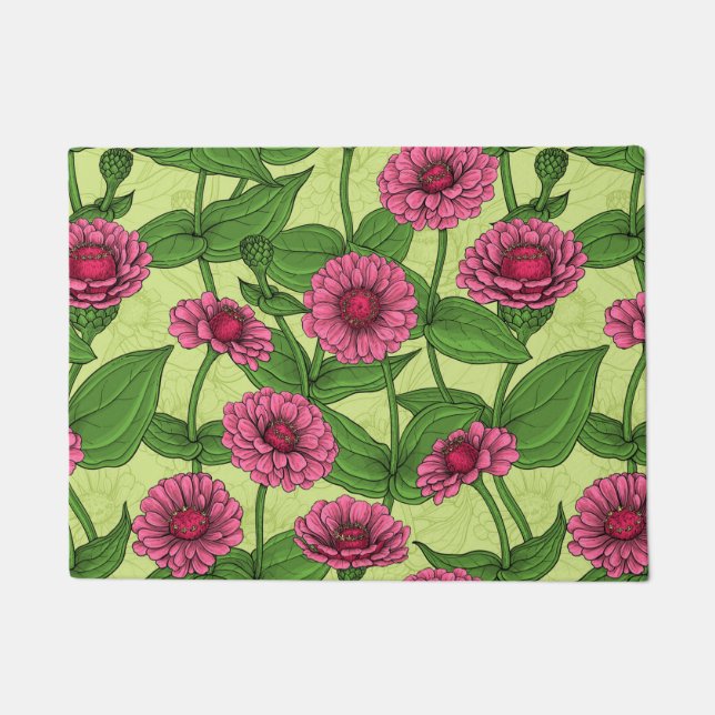 Paillasson Zinnias rose sur vert clair (Devant)