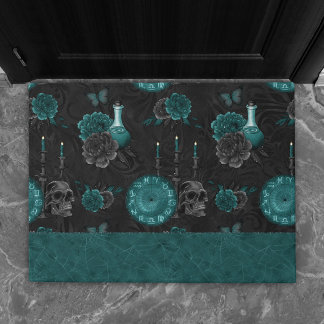 Paillasson Zodiac Magie | Turquoise foncé vert crâne gothique