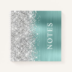 Pailleté Argent et Turquoise Clair Cahier de Notes