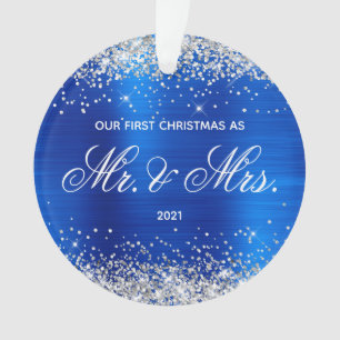 Pailleté Bleu Royal Feuille Notre Premier Noël