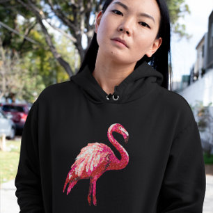 Pailletten-bedruckter tropischer Flamingo-Frauenho Hoodie