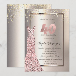 Pailletten Rose Gold Kleid Elfenbein 40. Geburtsta Einladung