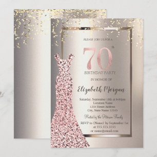 Pailletten Rose Gold Kleid Elfenbein 70. Geburtsta Einladung