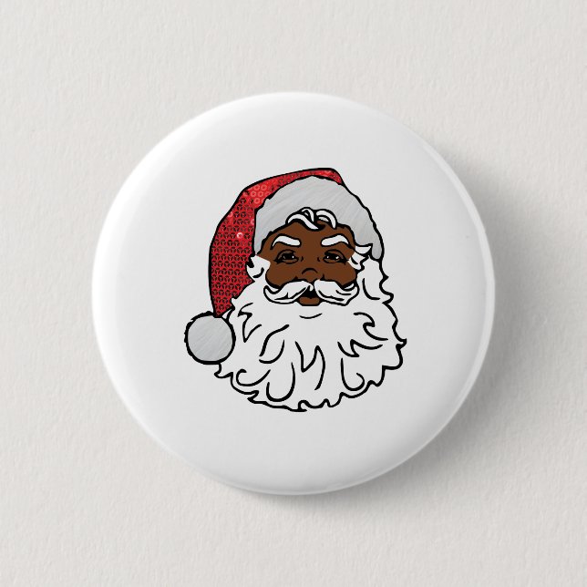 Pailletten schwarzer Weihnachtsmann Button (Vorderseite)
