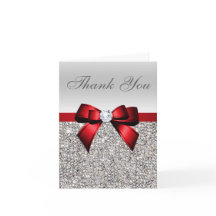 Paillettes argentées Nœud diamant rouge Merci