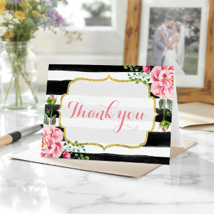 Paillettes dorées Rayures Florales Aquarelle Merci