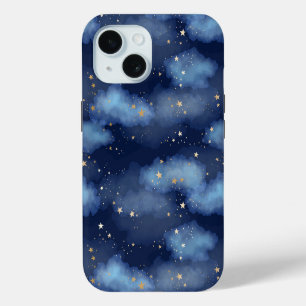 Paillettes Étoiles Dorées Motif Ciel Bleu Foncé