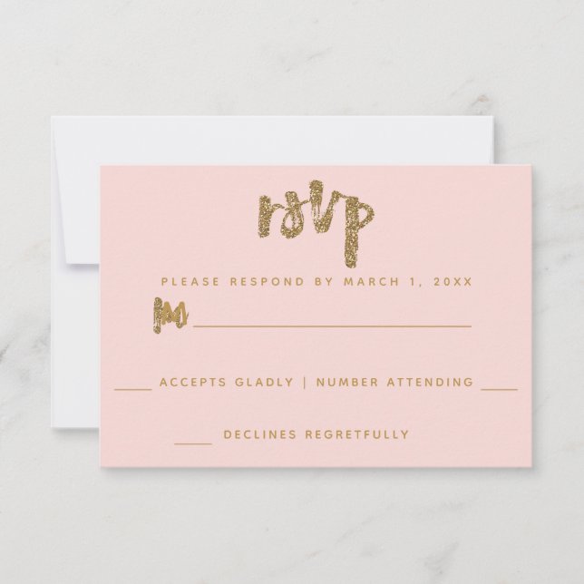 Paillettes Or Fard Rose Mariage Simple RSVP (Devant)