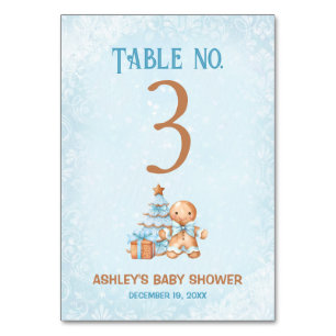 Pain d'épices Baby shower bleu Numéro de la table