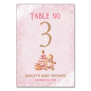 Pain d'épices Baby shower rose Numéro de la table 