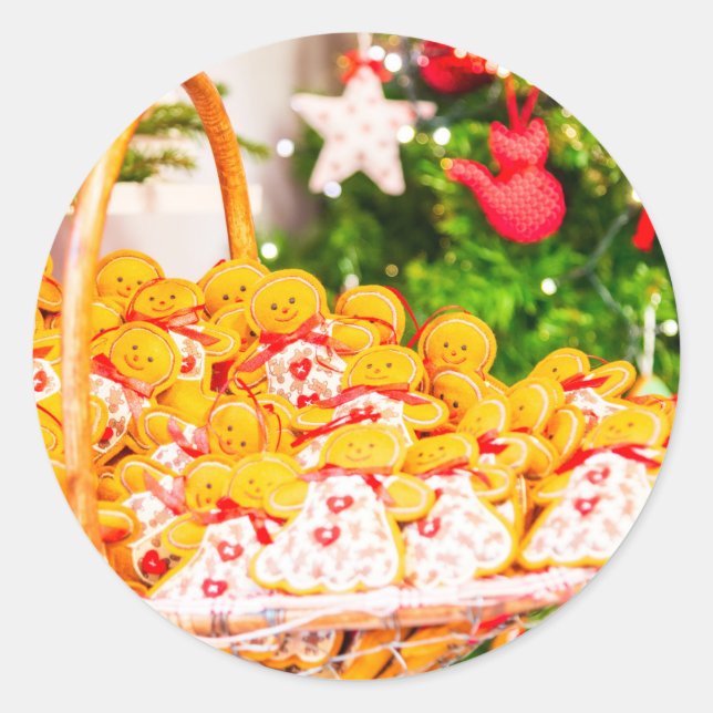 Pain d'épices de Noël Sticker rond classique (Devant)