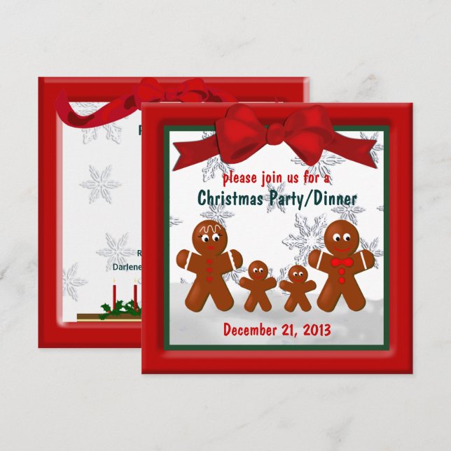 Pain d'épices Famille de quatre Noël Invitation (Devant / Derrière)