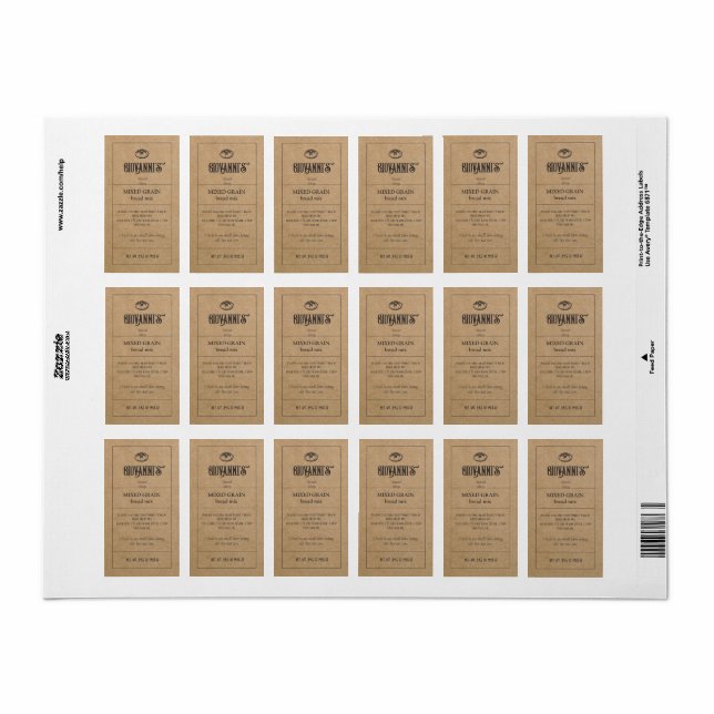 Pain Étiquette Brown Kraft Boulangerie en papier (Feuille entière)