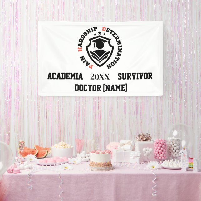 Pain, Hardship, Determination – Funny PhD Quote Banner (Party)