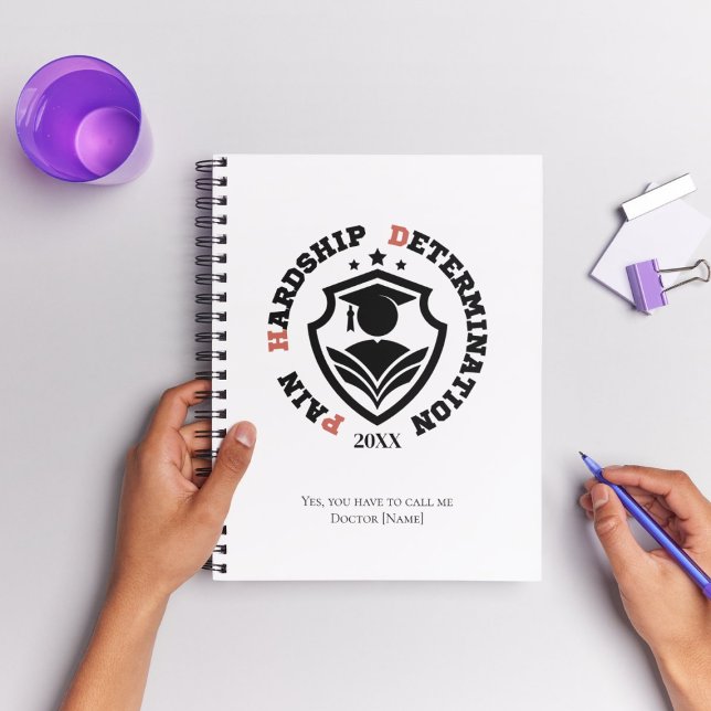 Pain, Hardship, Determination – Funny PhD Quote Notizblock (Von Creator hochgeladen)