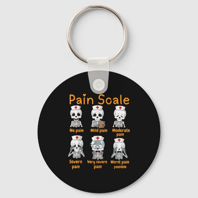 Pain Scale Cute Nurse Skeleton Halloween Trauma Fu Schlüsselanhänger (Vorderseite)