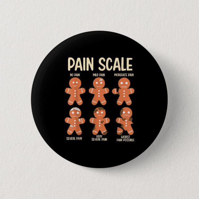 Pain Scale Funny Gingerbread Man Christmas Nurse H Button (Vorderseite)