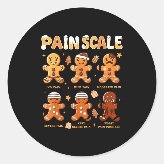 Pain Scale Funny Gingerbread Man Christmas Nurse H Runder Aufkleber (Vorderseite)