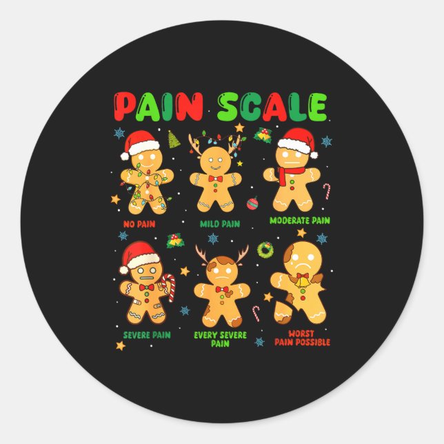 Pain Scale Funny Gingerbread Man Christmas Nurse H Runder Aufkleber (Vorderseite)