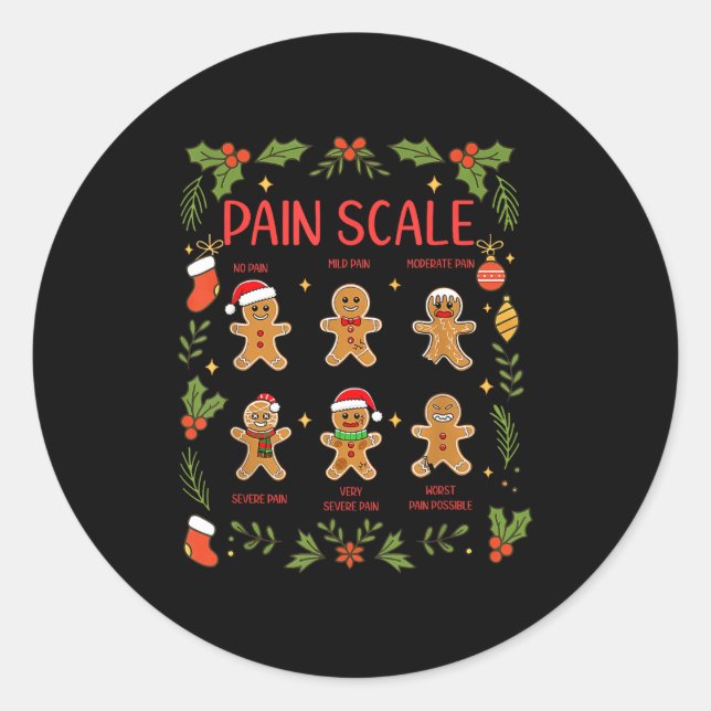 Pain Scale Gingerbread Essment Rn Er Nurse Christm Runder Aufkleber (Vorderseite)