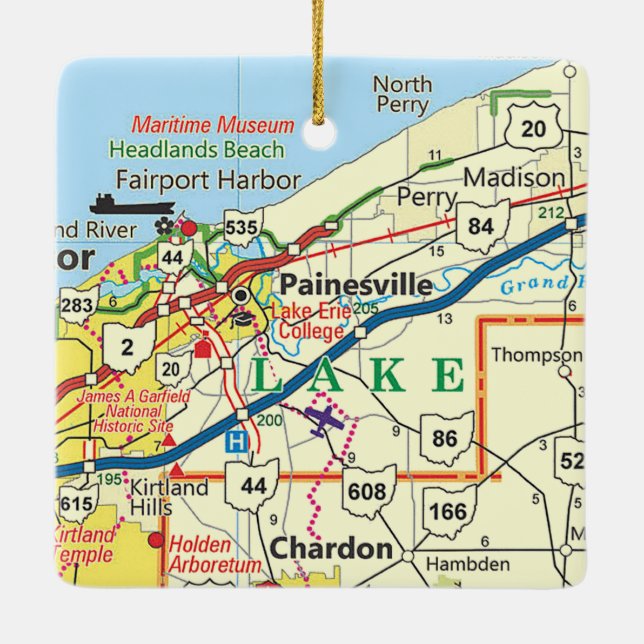 Painesville Ohio Karte Keramikornament (Rückseite)