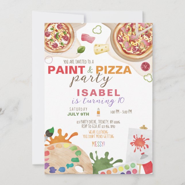 Paint and Pizza Birthday Party Einladung (Vorderseite)