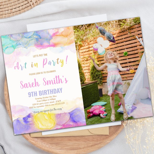 Paint Anniversaire Invitation avec photo (Rainbow Color Paint Birthday Invitations photo)