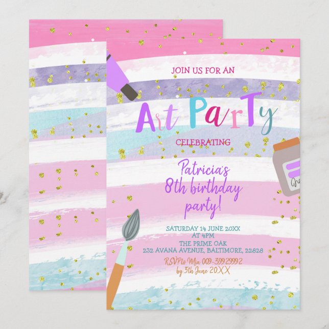 Paint Art Party Anniversaire Invitation (Devant / Derrière)