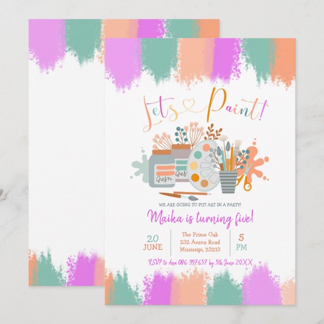 Paint Art Party Anniversaire Invitation (Devant / Derrière)