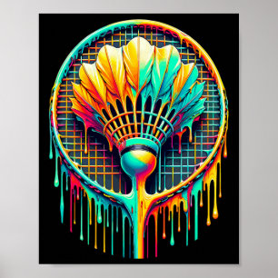 Paint Badminton Player Shuttle Racket zum Abtropfe Poster
