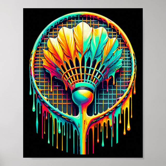 Paint Badminton Player Shuttle Racket zum Abtropfe Poster (Vorne)