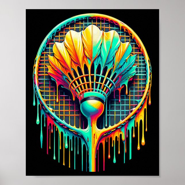 Paint Badminton Player Shuttle Racket zum Abtropfe Poster (Vorne)