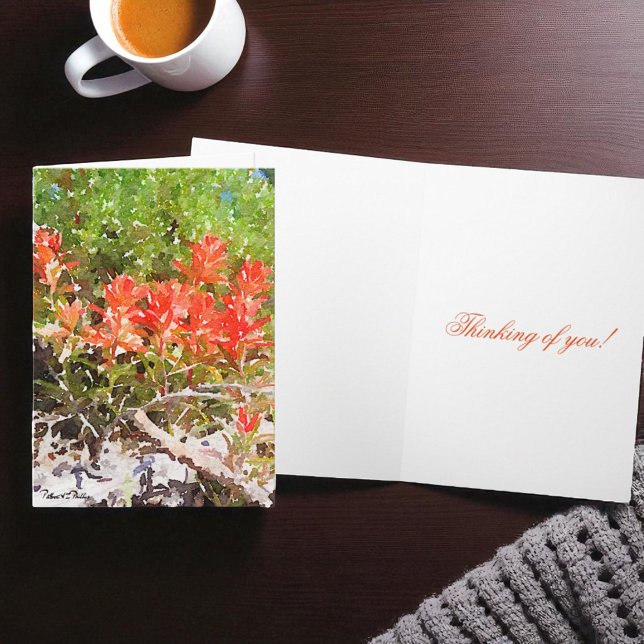 Paint Brush Blume Wasserfarbe Persönliche Begrüßun Karte (floral cover folding greeting card and inside template text)