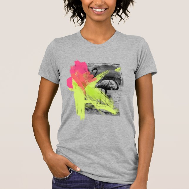 Paint Brush Stroke Beach Flamingo Bird Foto T-Shirt (Vorderseite)