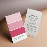 Paint Chip | Editierbare Farben - Designer Visitenkarte<br><div class="desc">Klug entworfene vertikale Visitenkarten imitieren das Aussehen einer Lackchipkarte, mit drei Rechtecken in Ober-Farbenschattierungen von Rot und Honeysuckle Rosa. Personalisieren Sie die Vorderseite mit Ihrem Namen und Titel, Beruf oder Firmennamen, und fügen Sie Ihre vollständigen Kontaktinformationen auf der Rückseite hinzu. Eine schicke Wahl für Innenarchitekten, Dekorateure und Maler. Um die...</div>