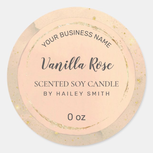 Paint Circle Blush Pink und Gold Soy Candle Runder Aufkleber (Vorderseite)