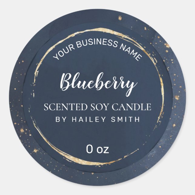 Paint Circle Gold und Navy Blue Soy Candle Runder Aufkleber (Vorderseite)