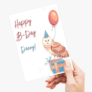Paint cute owl Happy birthday Postcard Postkarte