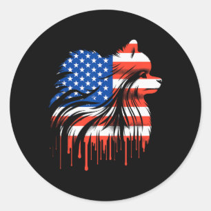 Paint Drip Pomeranian Amerikanische USA-Flagge 4. Runder Aufkleber