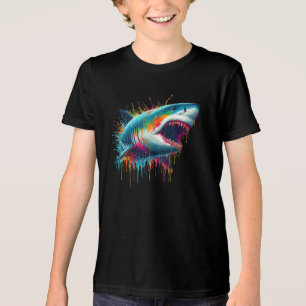 Paint-Drip Weiße-Großer-Hai Tri-Blend Shirt