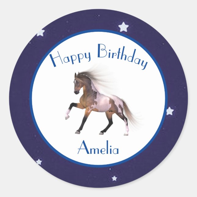 Paint Horse Happy Birthday Custom Runder Aufkleber (Vorderseite)