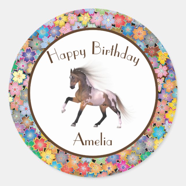 Paint Horse Happy Birthday Custom Runder Aufkleber (Vorderseite)