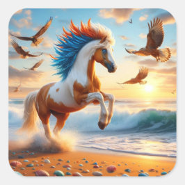 Paint Horse Hawks Ocean Quadratischer Aufkleber